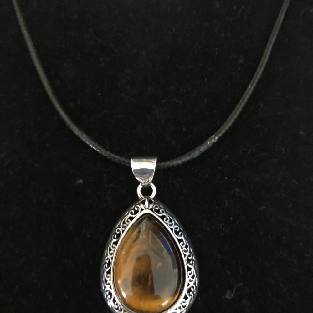 Natural stone pendant cord necklace set of 2